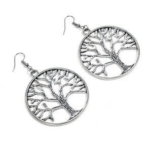 TREE OF LIFE Silvertone Round Drop Earrings NEW! 32